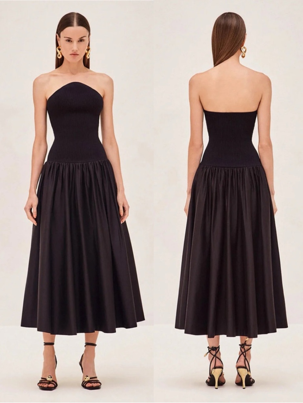 ALEXIS Kamali Strapless Ribbed Knit Drop Waist Midi Dress Black NEW with tags